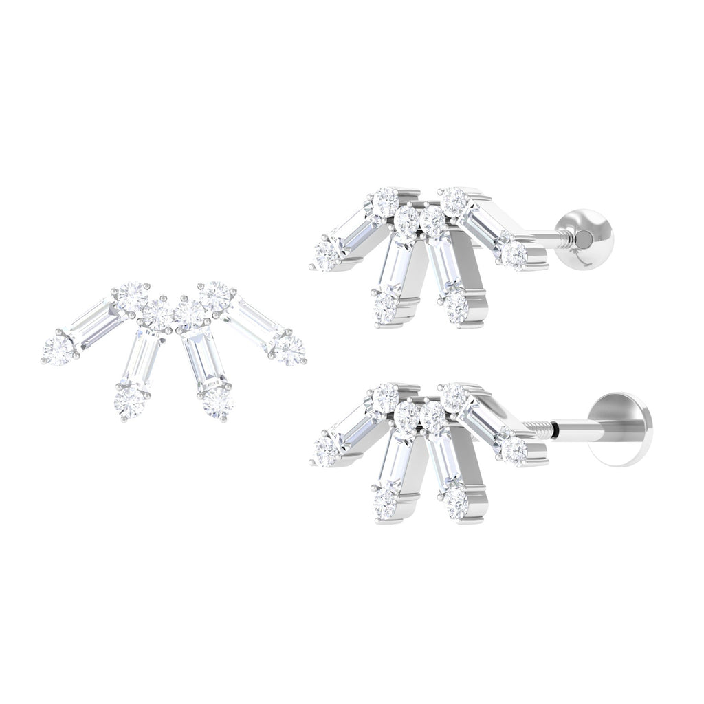 Baguette Moissanite Curved Cartilage Earring Moissanite - ( D-VS1 ) - Color and Clarity - Rosec Jewels