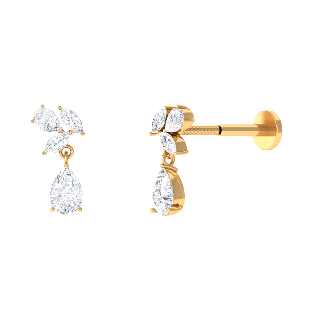 Marquise and Pear Moissanite Cluster Drop Cartilage Earring Moissanite - ( D-VS1 ) - Color and Clarity - Rosec Jewels