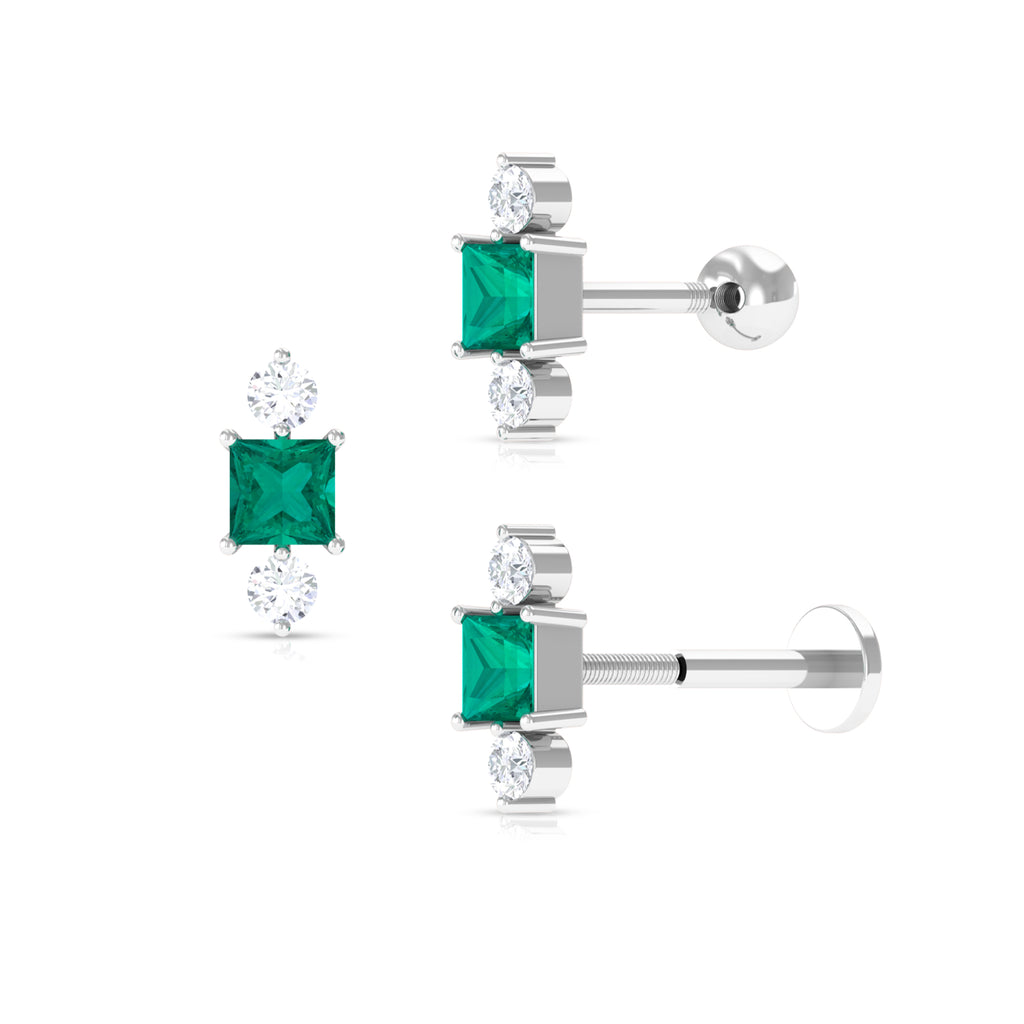 Minimalist Emerald and Moissanite Helix Earring Emerald - ( AAA ) - Quality - Rosec Jewels