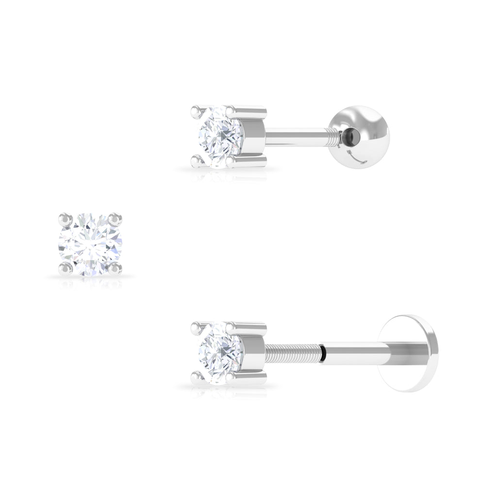 Dainty Moissanite Solitaire Conch Earring in Gold Moissanite - ( D-VS1 ) - Color and Clarity - Rosec Jewels