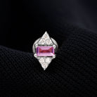 Baguette Pink Sapphire and Moissanite Tragus Earring Pink Sapphire - ( AAA ) - Quality - Rosec Jewels