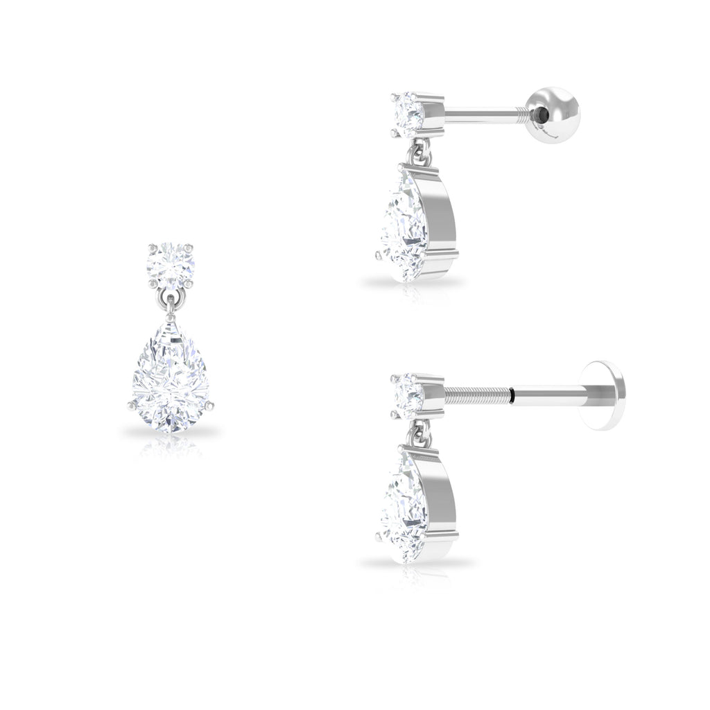 Moissanite Teardrop Earring for Helix Piercing Moissanite - ( D-VS1 ) - Color and Clarity - Rosec Jewels