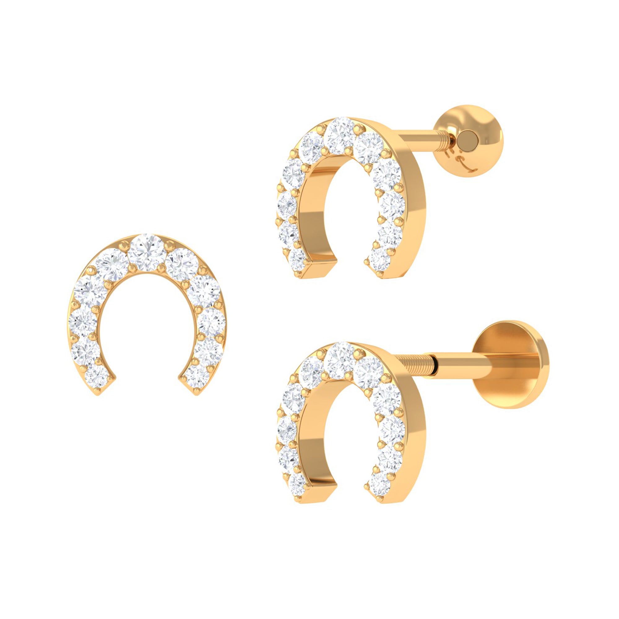 Moissanite Horse Shoe Cartilage Earring in Gold Moissanite - ( D-VS1 ) - Color and Clarity - Rosec Jewels
