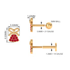 Created Ruby Christmas Jingle Bell and Bow Cartilage Earring Lab Created Ruby - ( AAAA ) - Quality - Rosec Jewels