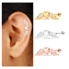 Moissanite Heart Wing Climber Earring for Cartilage Piercing Moissanite - ( D-VS1 ) - Color and Clarity - Rosec Jewels