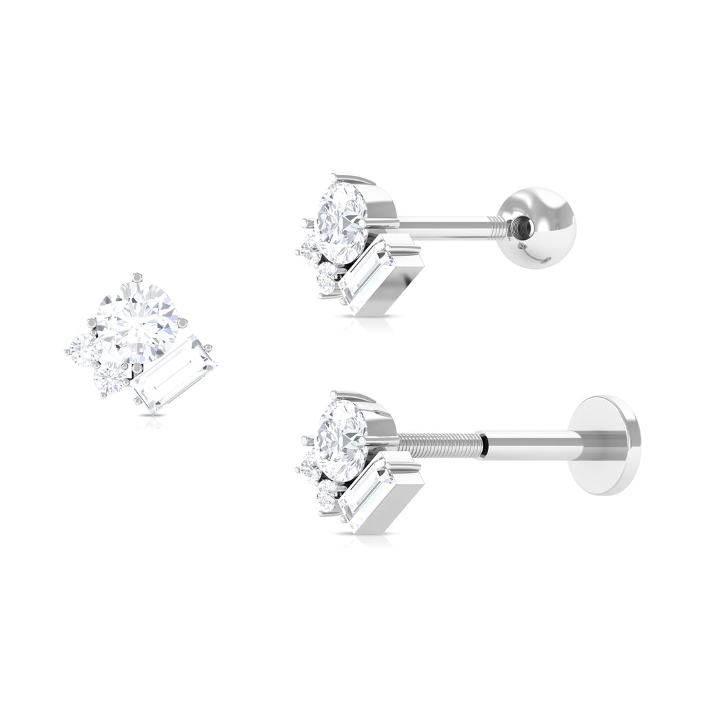 Baguette Moissanite Cluster Tragus Earring in Gold Moissanite - ( D-VS1 ) - Color and Clarity - Rosec Jewels
