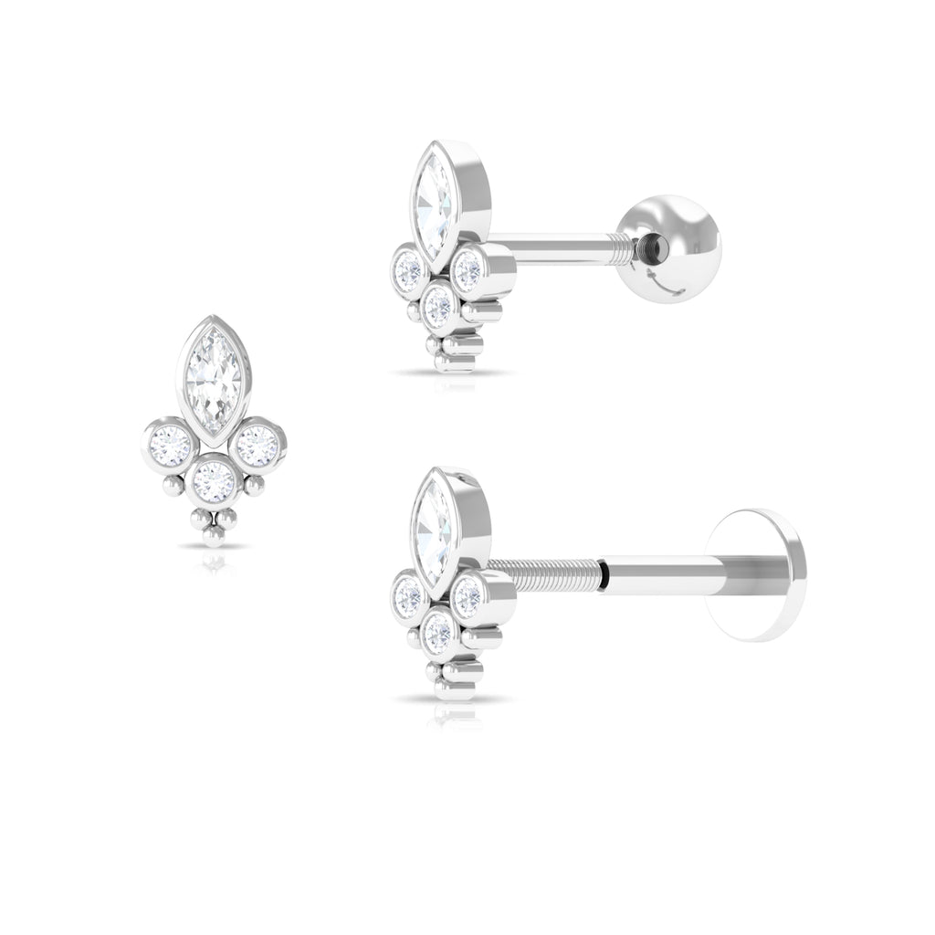 Bezel Set Moissanite Designer Earring for Conch Piercing Moissanite - ( D-VS1 ) - Color and Clarity - Rosec Jewels