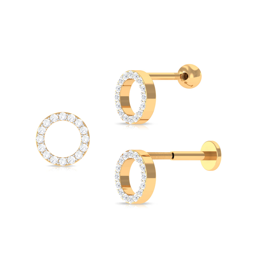 Minimal Moissanite Open Circle Helix Earring in Gold Moissanite - ( D-VS1 ) - Color and Clarity - Rosec Jewels