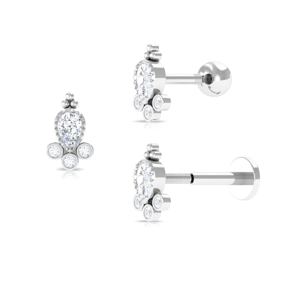 Vintage Style Moissanite Tragus Earring in Bezel Setting Moissanite - ( D-VS1 ) - Color and Clarity - Rosec Jewels