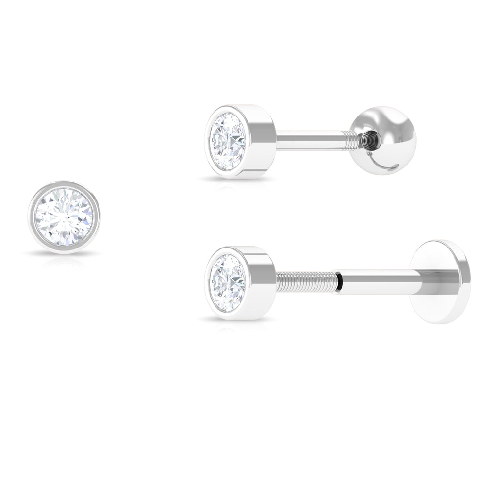 Bezel Diamond Dainty Earring for Conch Piercing Diamond - ( HI-SI ) - Color and Clarity - Rosec Jewels