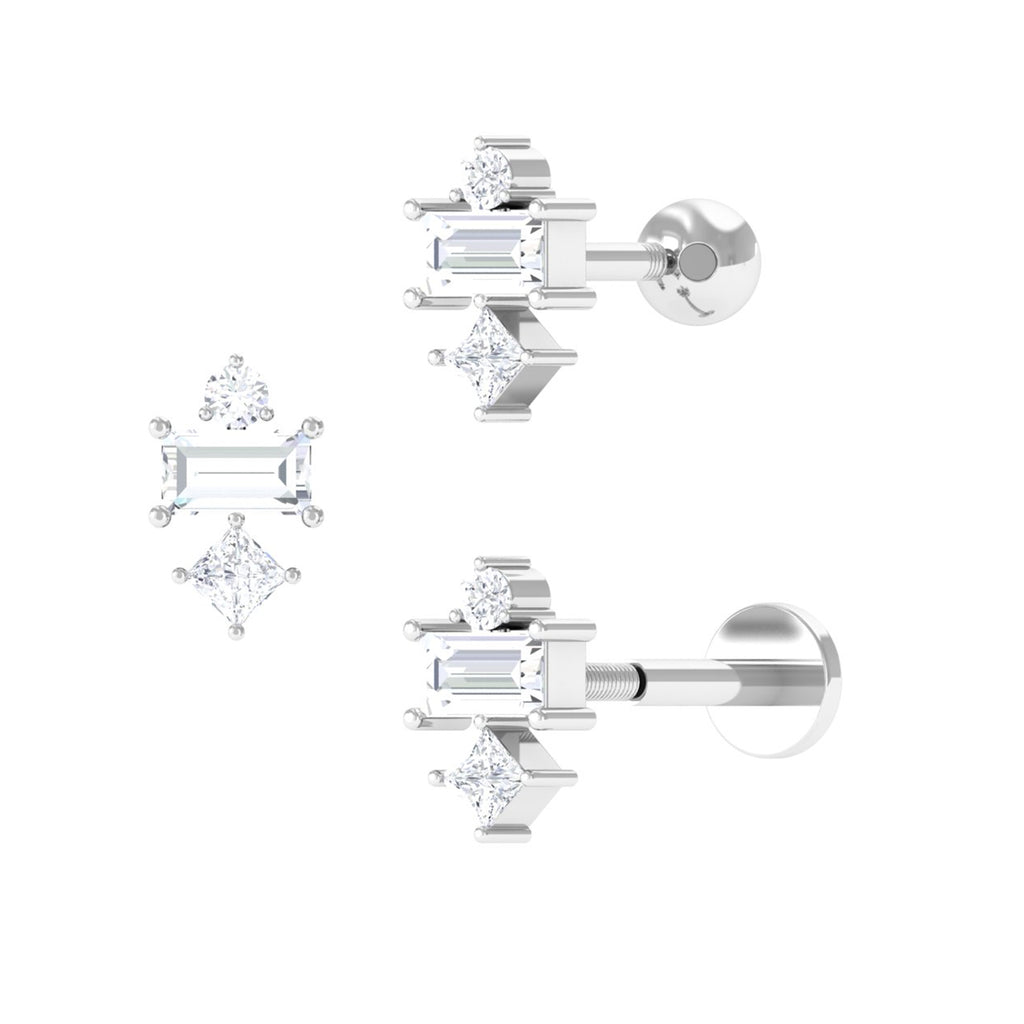 Unique Moissanite Three Stone Tragus Earring Moissanite - ( D-VS1 ) - Color and Clarity - Rosec Jewels