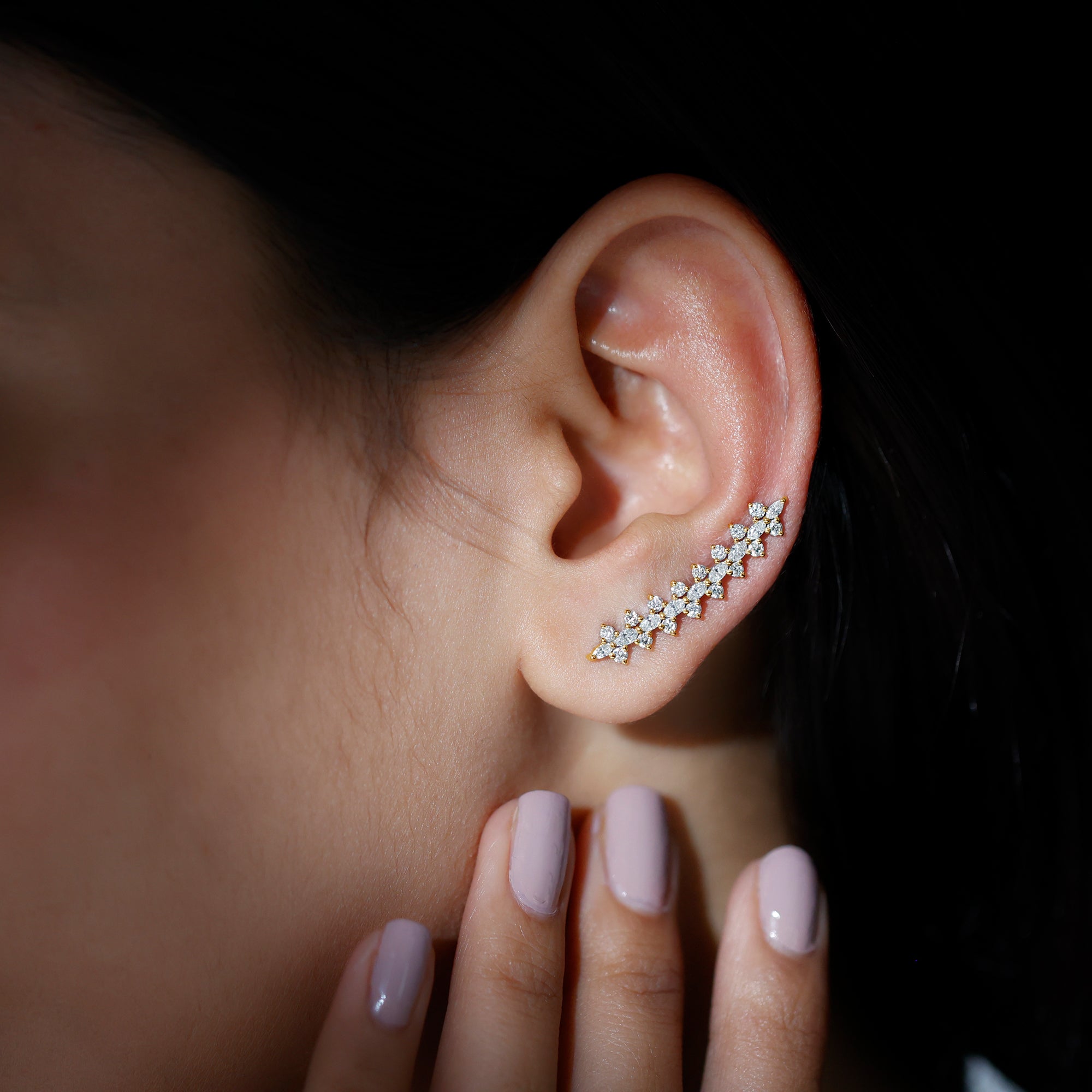 Echter Diamant Ohrkletterer Ohrring fur Helix Piercing Diamond HI SI Color and Clarity 10K Yellow Gold