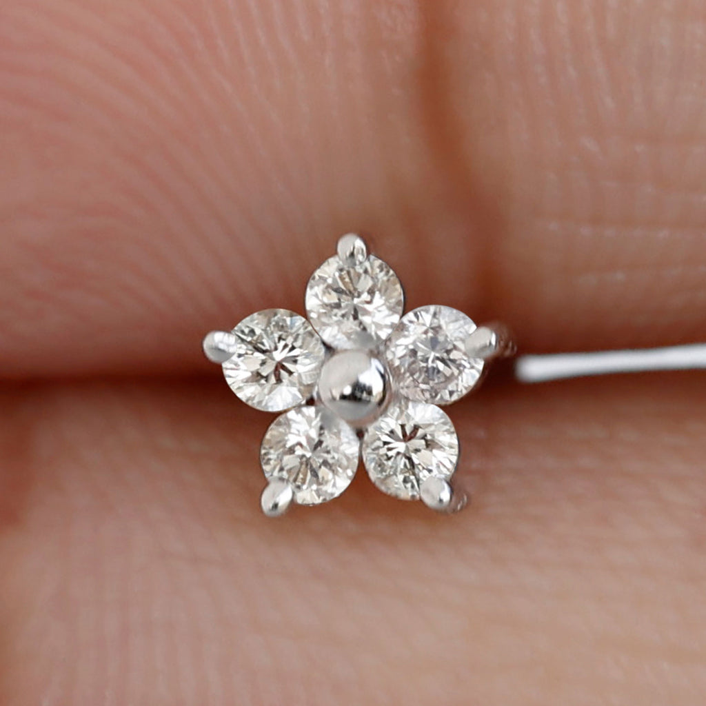 Round Moissanite Simple Flower Earring for Conch Piercing Moissanite - ( D-VS1 ) - Color and Clarity - Rosec Jewels