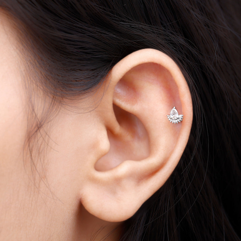 Pear Shape Moissanite Unique Cartilage Earring Moissanite - ( D-VS1 ) - Color and Clarity - Rosec Jewels
