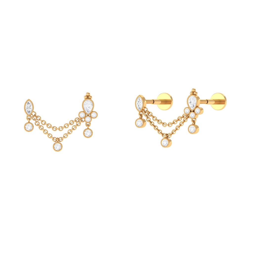 0.25 CT Diamond Double Chain Helix Earring with Milgrain Gold Diamond - ( HI-SI ) - Color and Clarity - Rosec Jewels