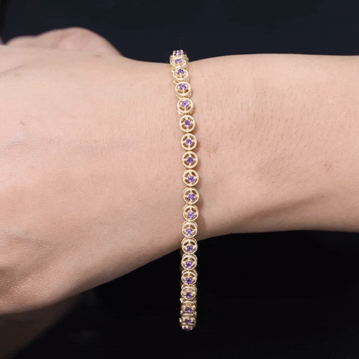 Amethyst Unisex Tennis Bracelet with Twisted Rope Detailing Amethyst - ( AAA ) - Quality - Rosec Jewels