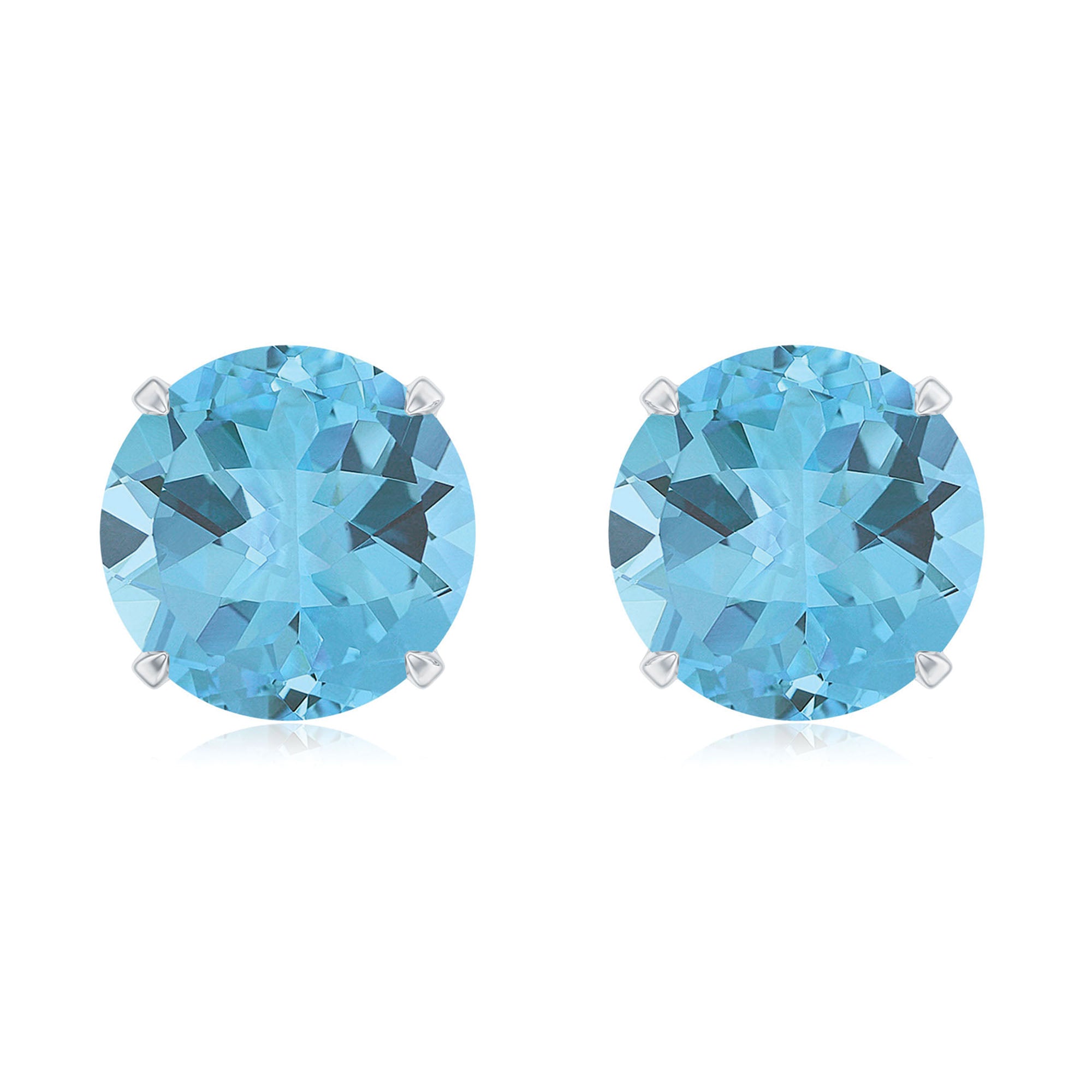 Round Swiss Blue Topaz Solitaire Stud Earrings in Claw Setting Swiss Blue Topaz - ( AAA ) - Quality - Rosec Jewels