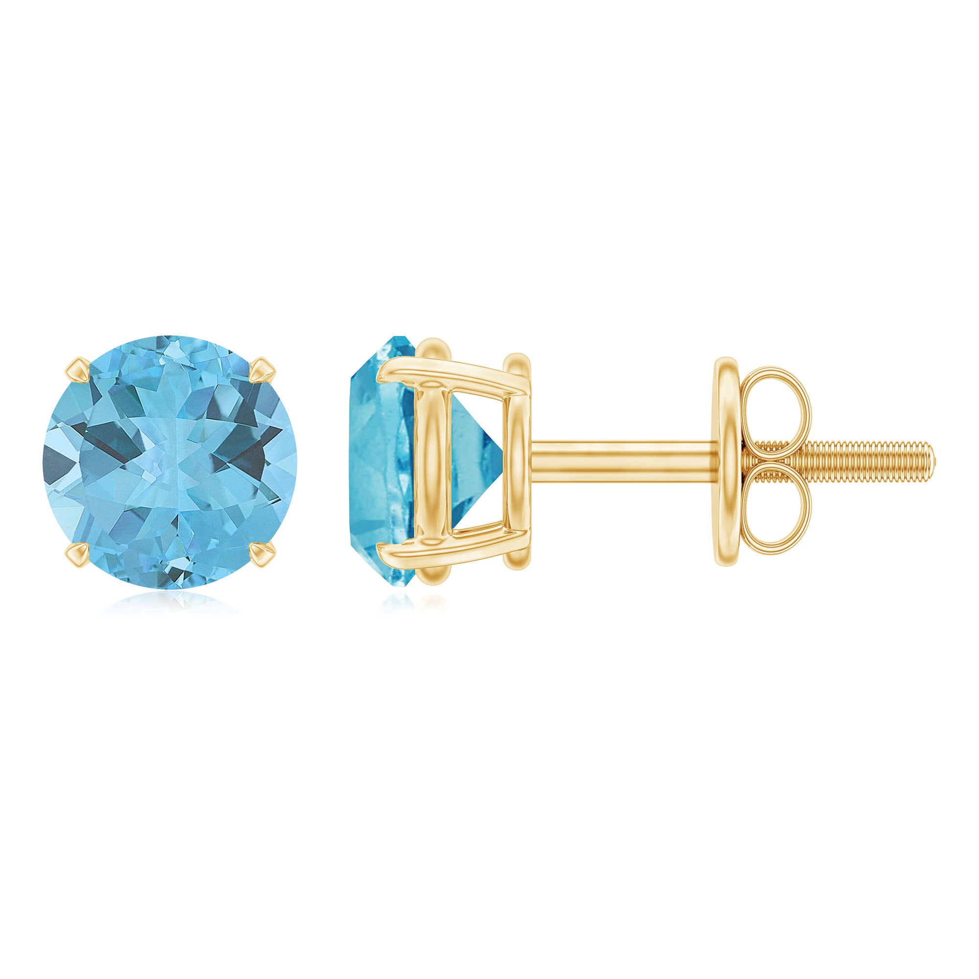 Round Swiss Blue Topaz Solitaire Stud Earrings in Claw Setting Swiss Blue Topaz - ( AAA ) - Quality - Rosec Jewels