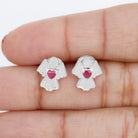 Angel Stud Earrings with Heart Shape Ruby Ruby - ( AAA ) - Quality - Rosec Jewels