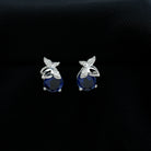 Created Blue Sapphire and Silver Moissanite Butterfly Stud Earrings Lab Created Blue Sapphire - ( AAAA ) - Quality 92.5 Sterling Silver - Rosec Jewels