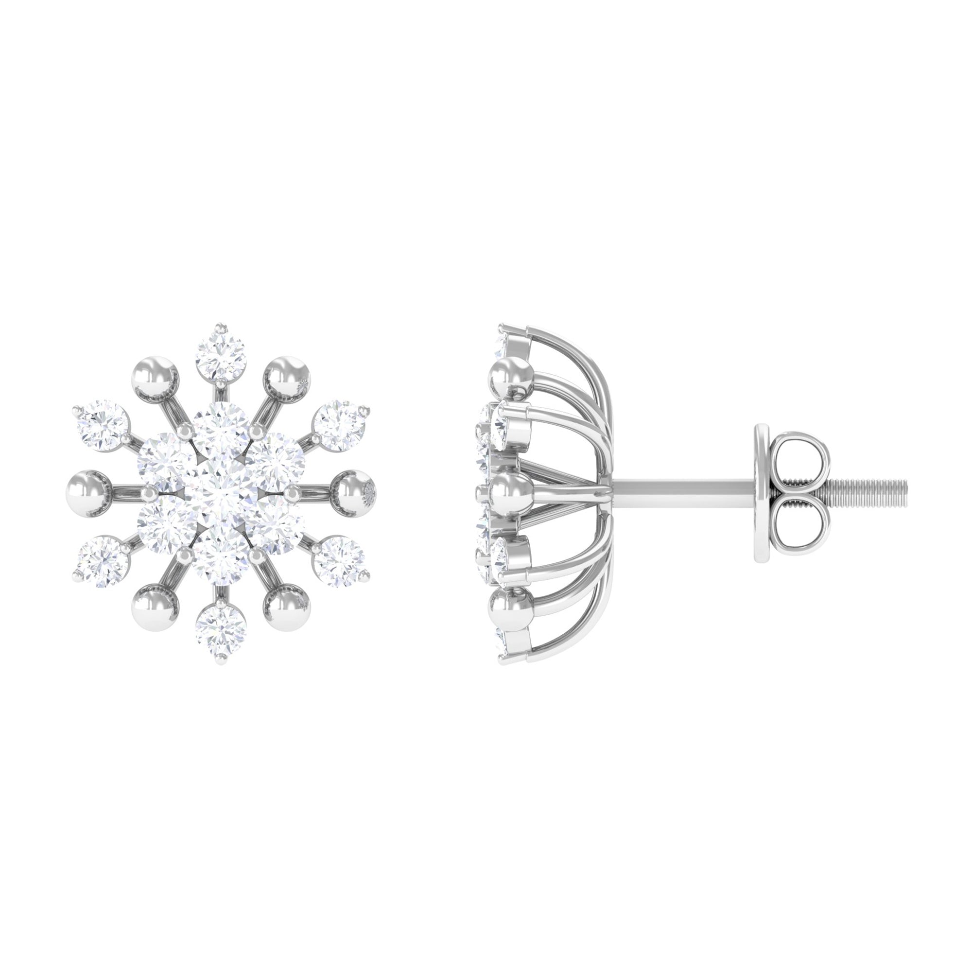 Diamond Cluster Snowflake Stud Earrings Diamond - ( HI-SI ) - Color and Clarity - Rosec Jewels
