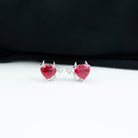 Lab Grown Ruby and Zircon Devil Heart Earrings in Silver Lab Created Ruby - ( AAAA ) - Quality 92.5 Sterling Silver - Rosec Jewels