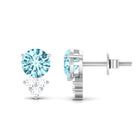 2 CT Natural Aquamarine Stud Earrings with Diamond Trio Aquamarine - ( AAA ) - Quality - Rosec Jewels