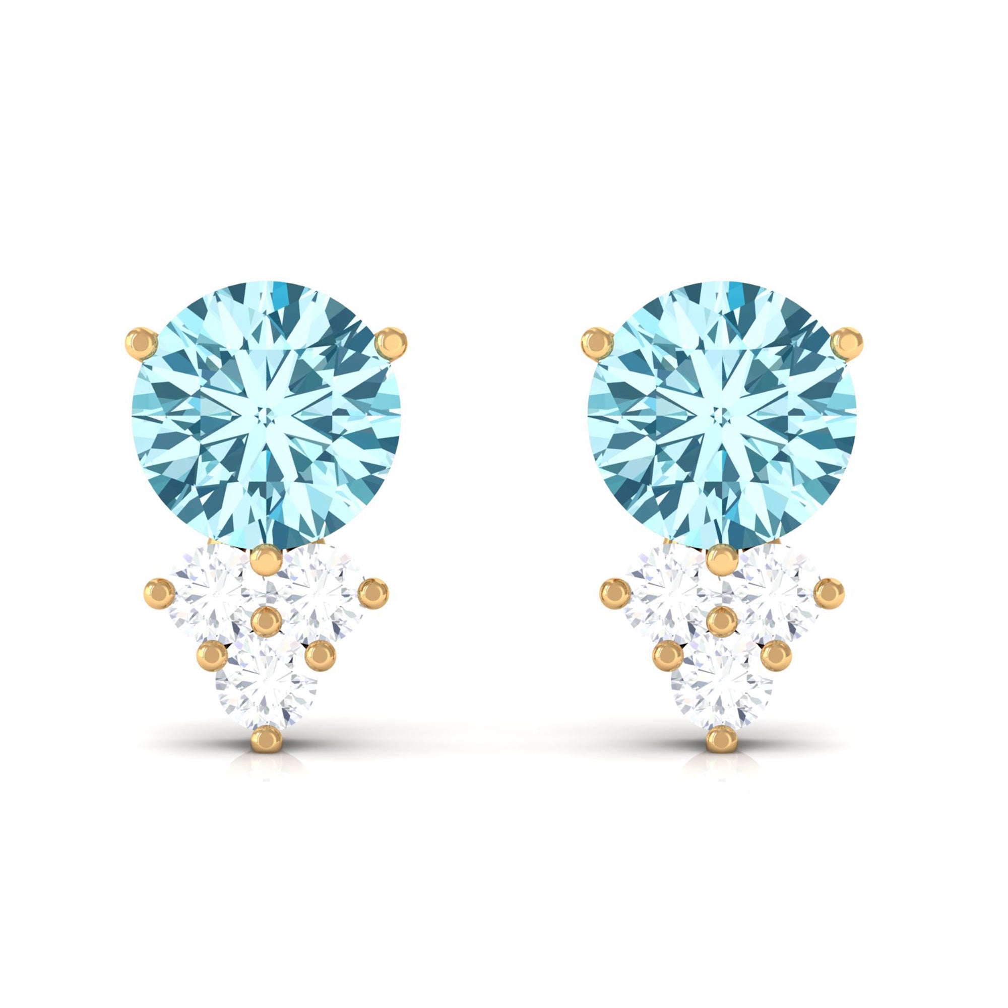 2 CT Natural Aquamarine Stud Earrings with Diamond Trio Aquamarine - ( AAA ) - Quality - Rosec Jewels