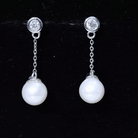 7 MM Freshwater Pearl Drop and Diamond Chain Earrings Freshwater Pearl - ( AAA ) - Quality - Rosec Jewels