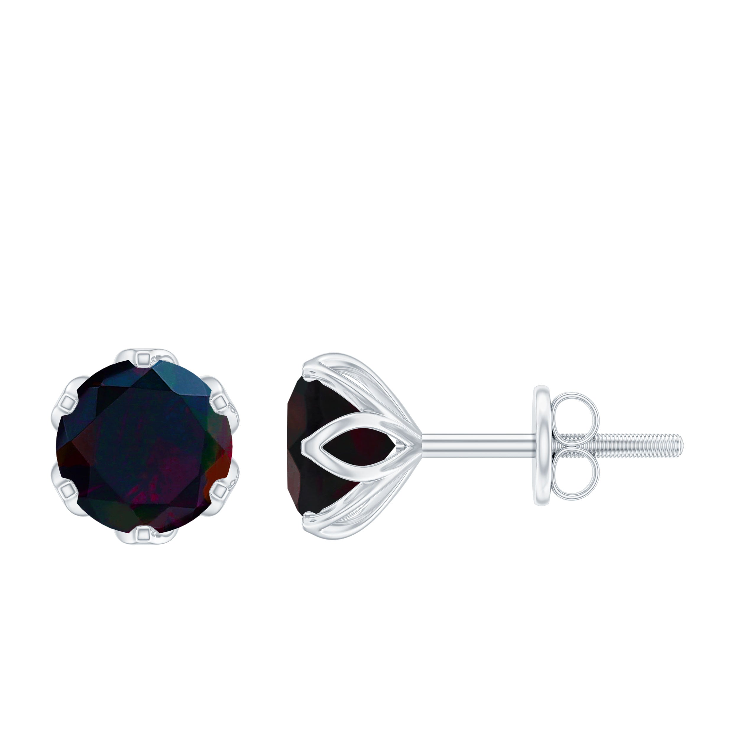 1.50 CT Round Shape Black Opal Solitaire Stud Earrings in Silver Black Opal - ( AAA ) - Quality 92.5 Sterling Silver - Rosec Jewels