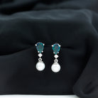Pear Cut Black Opal and Freshwater Pearl Silver Drop Earrings with Moissanite Black Opal - ( AAA ) - Quality 92.5 Sterling Silver - Rosec Jewels