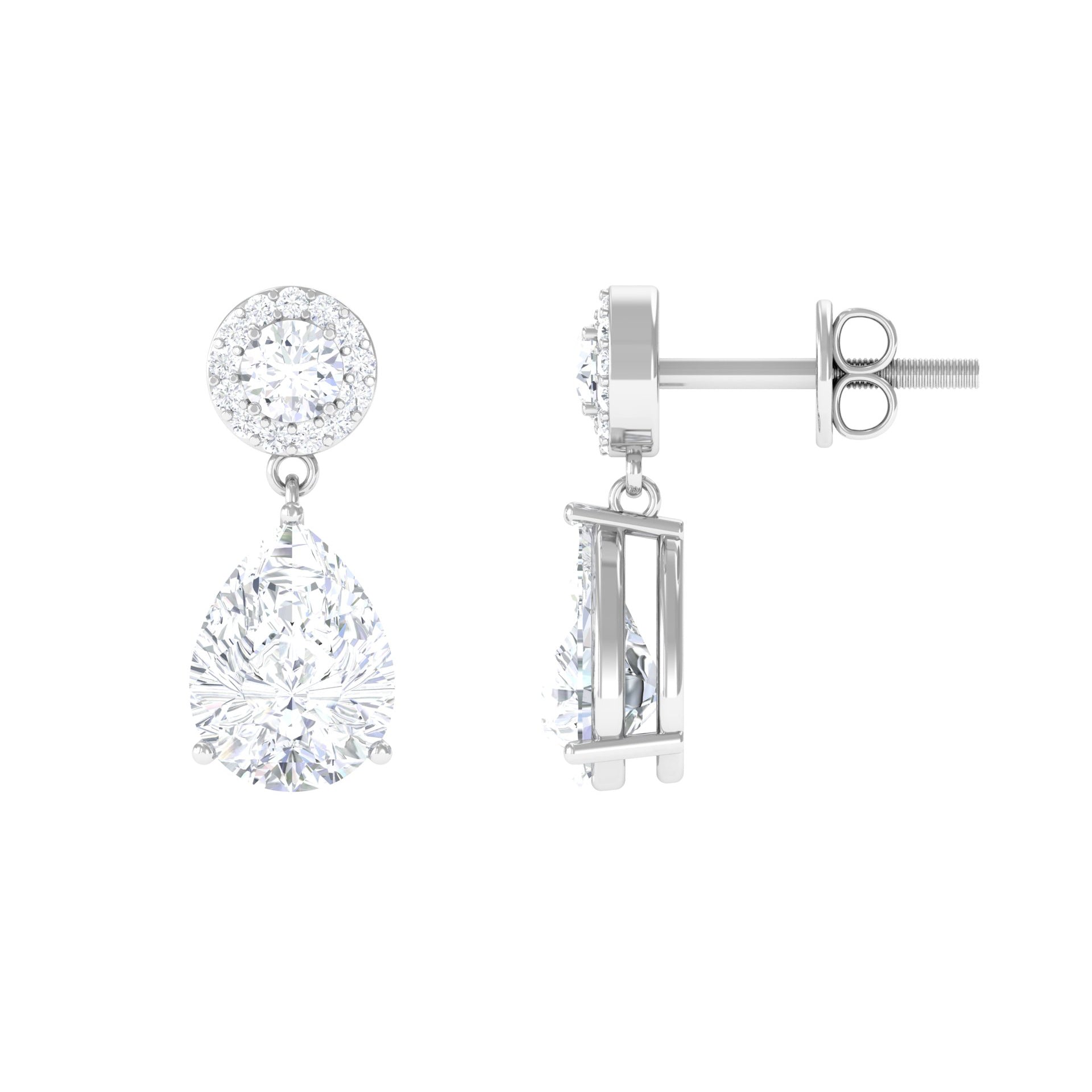 3 CT Classic Zircon Bridal Drop Earrings in Silver Zircon - ( AAAA ) - Quality 92.5 Sterling Silver - Rosec Jewels
