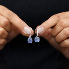 8 MM Cushion Cut Lab-Created Tanzanite Solitaire Drop Earrings Lab Created Tanzanite - ( AAAA ) - Quality - Rosec Jewels