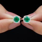 Classic Created Emerald Halo Stud Earrings with Moissanite Gold Lab Created Emerald - ( AAAA ) - Quality - Rosec Jewels