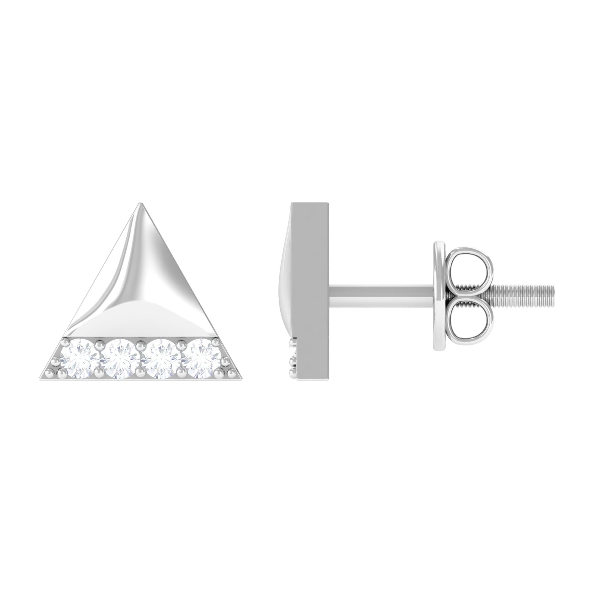 Round Cut Real Diamond Triangle Stud Earrings Diamond - ( HI-SI ) - Color and Clarity - Rosec Jewels