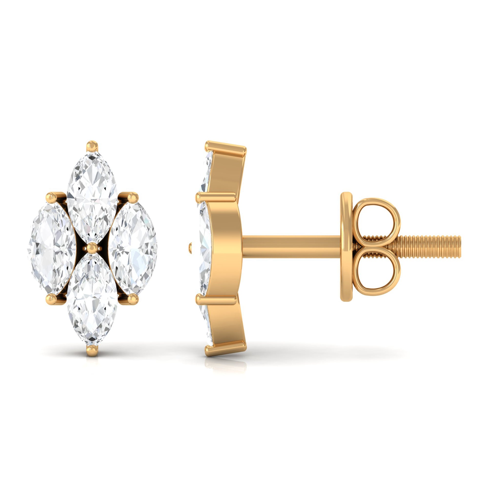 Marquise Cut Real Diamond Cluster Stud Earrings Diamond - ( HI-SI ) - Color and Clarity - Rosec Jewels