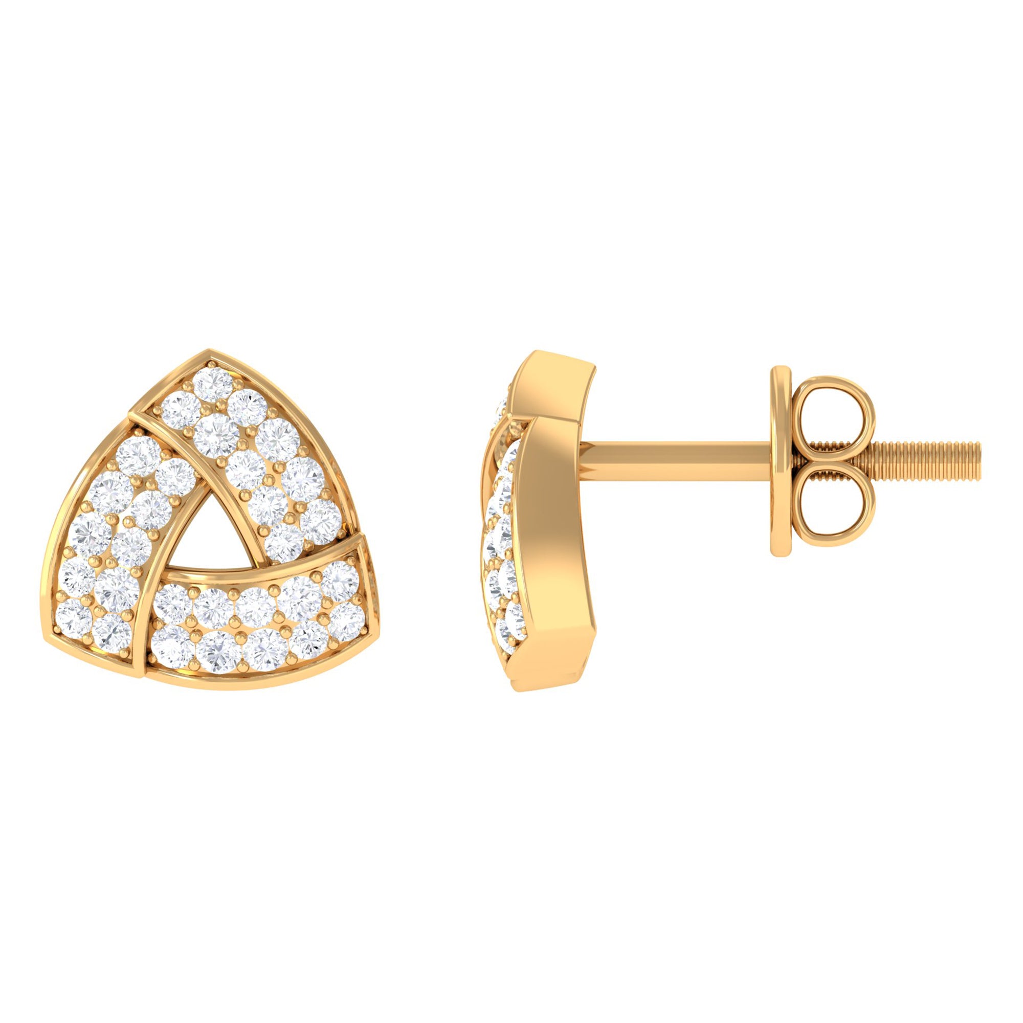 Minimal Triangle Shape Stud Earrings with Diamond Diamond - ( HI-SI ) - Color and Clarity - Rosec Jewels