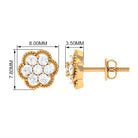 Real Diamond Flower Stud Earrings with Beaded Diamond - ( HI-SI ) - Color and Clarity - Rosec Jewels