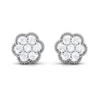 Real Diamond Flower Stud Earrings with Beaded Diamond - ( HI-SI ) - Color and Clarity - Rosec Jewels