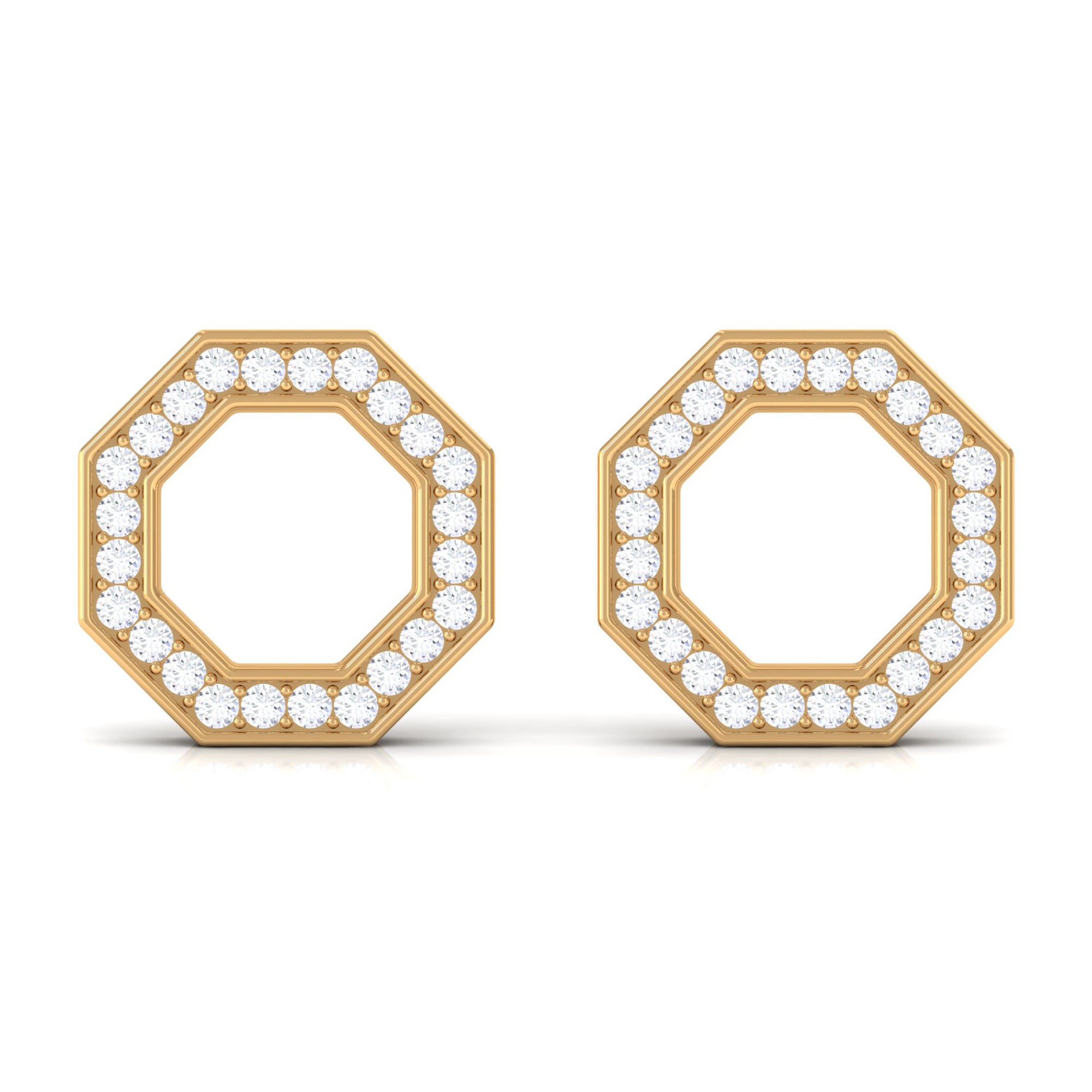Diamond Open Octagon Stud Earrings in Gold Diamond - ( HI-SI ) - Color and Clarity - Rosec Jewels