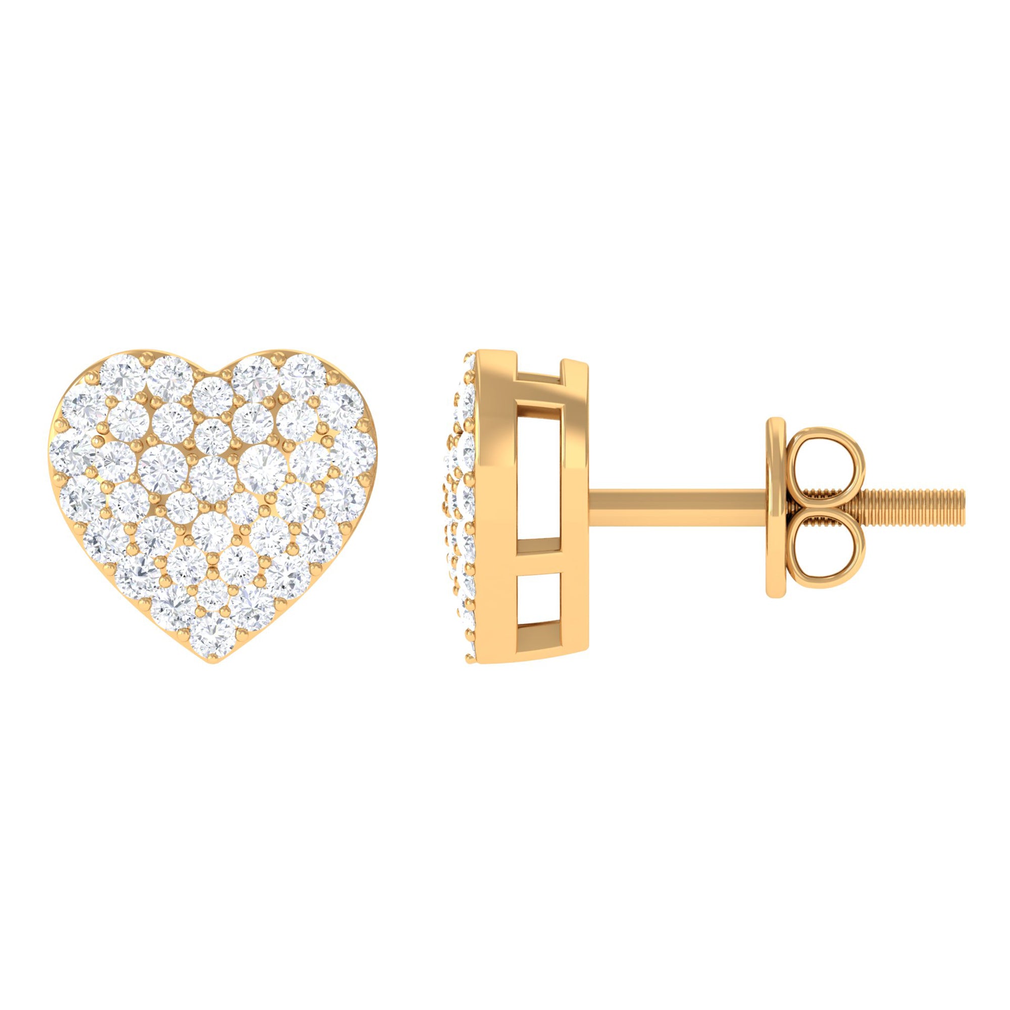 Pave Set Round Diamond Heart Stud Earrings Diamond - ( HI-SI ) - Color and Clarity - Rosec Jewels