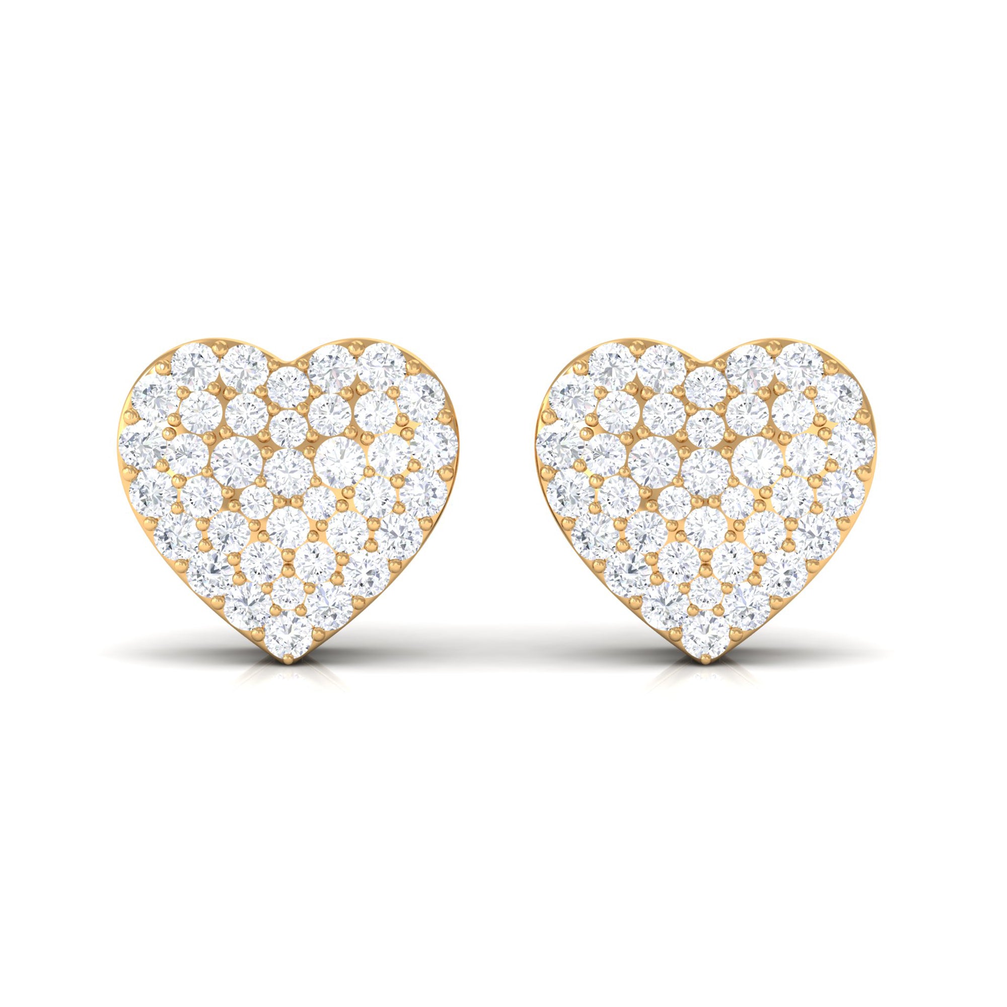 Pave Set Round Diamond Heart Stud Earrings Diamond - ( HI-SI ) - Color and Clarity - Rosec Jewels