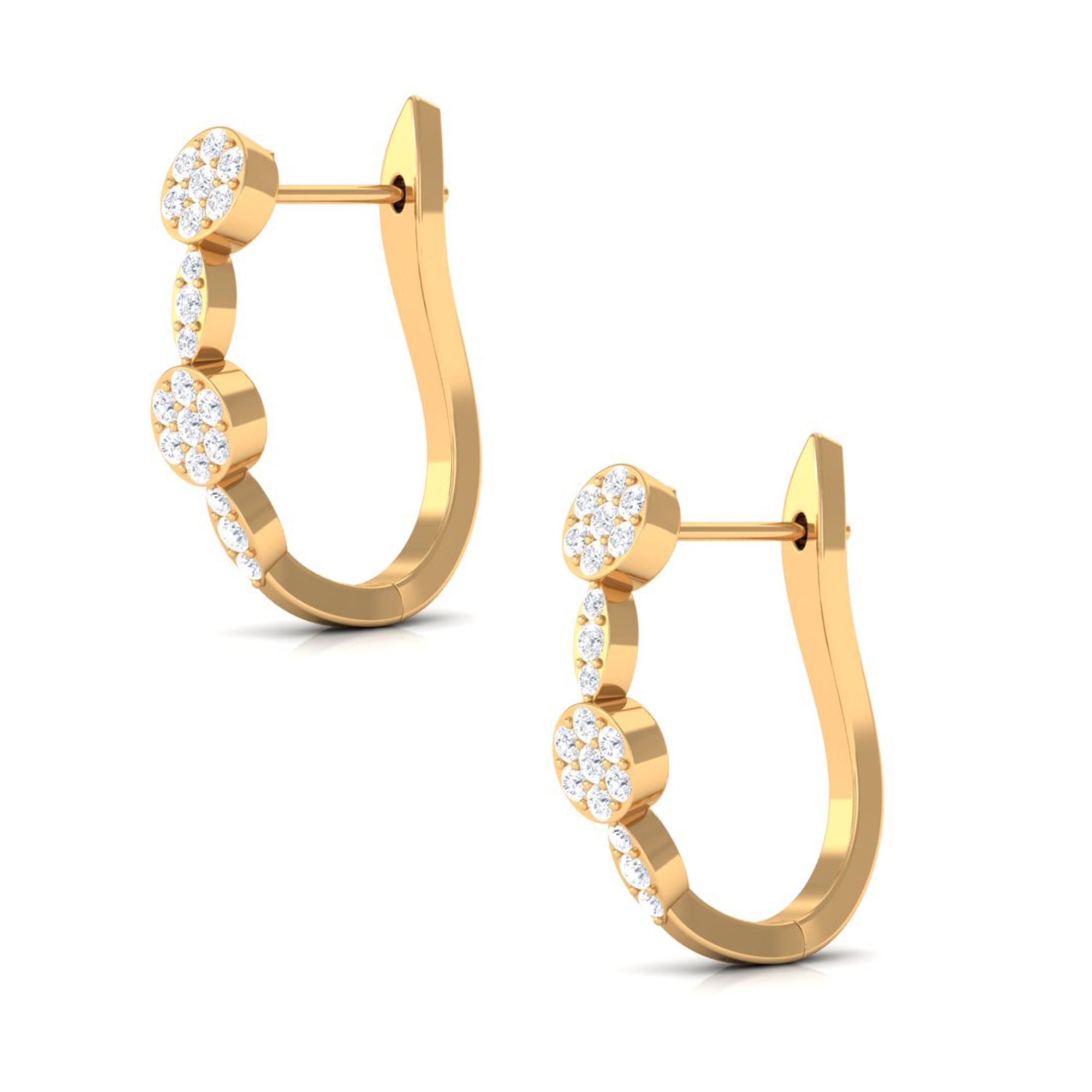 Natural Diamond Classic J Hoop Earrings in Gold Diamond - ( HI-SI ) - Color and Clarity - Rosec Jewels