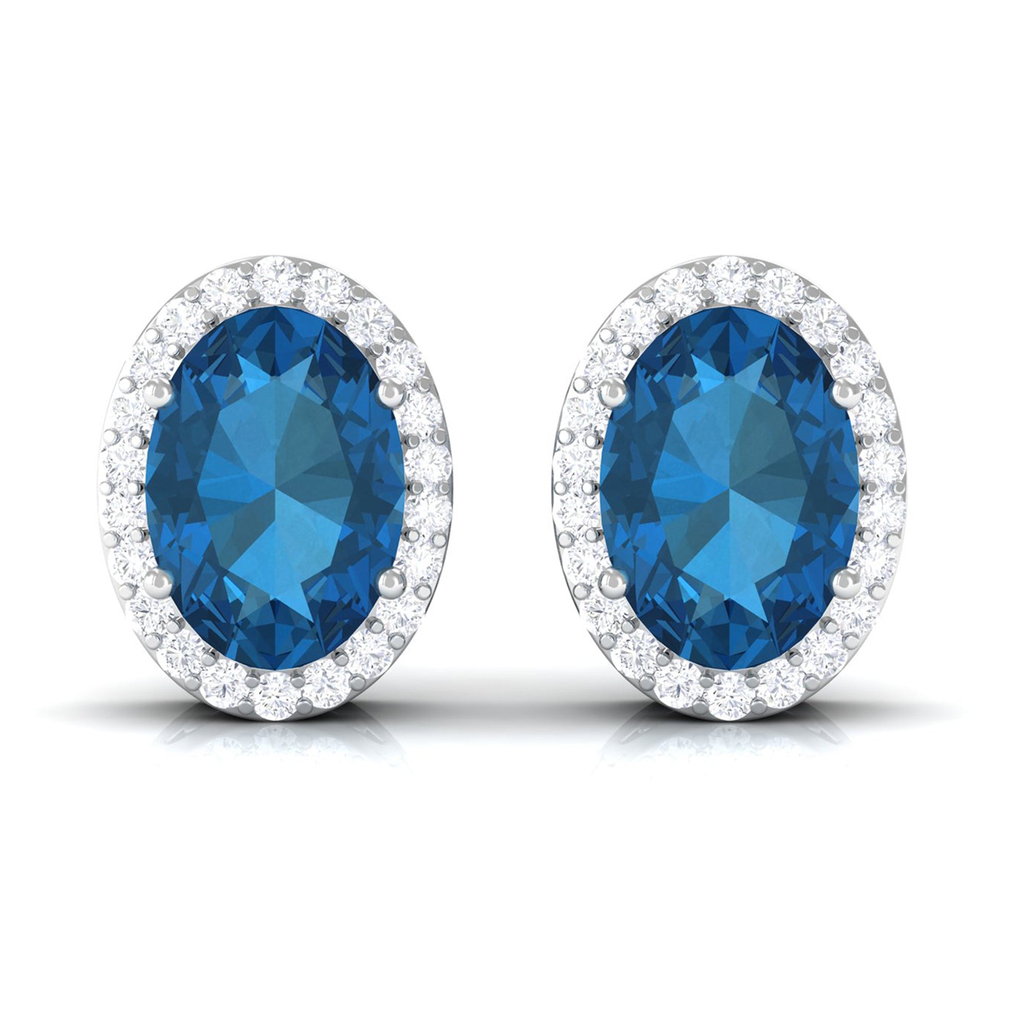 2.50 CT London Blue Topaz and Diamond Halo Stud Earrings London Blue Topaz - ( AAA ) - Quality - Rosec Jewels