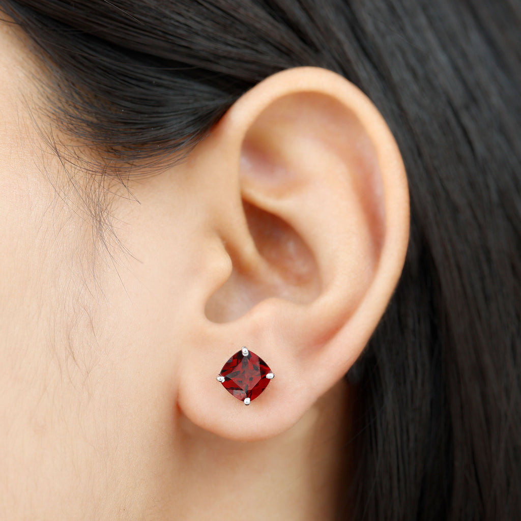 4.25 CT Cushion Cut Garnet Solitaire Stud Earring Garnet - ( AAA ) - Quality - Rosec Jewels