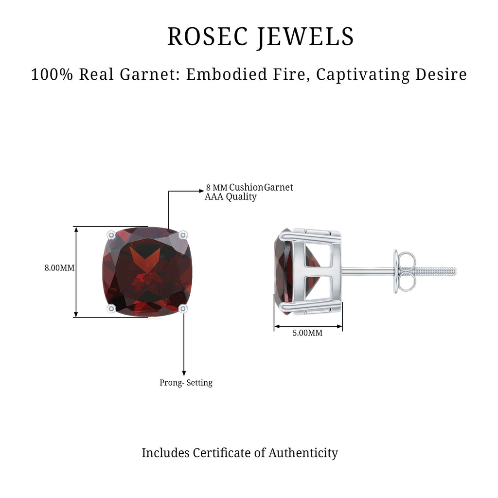 4.25 CT Cushion Cut Garnet Solitaire Stud Earring Garnet - ( AAA ) - Quality - Rosec Jewels