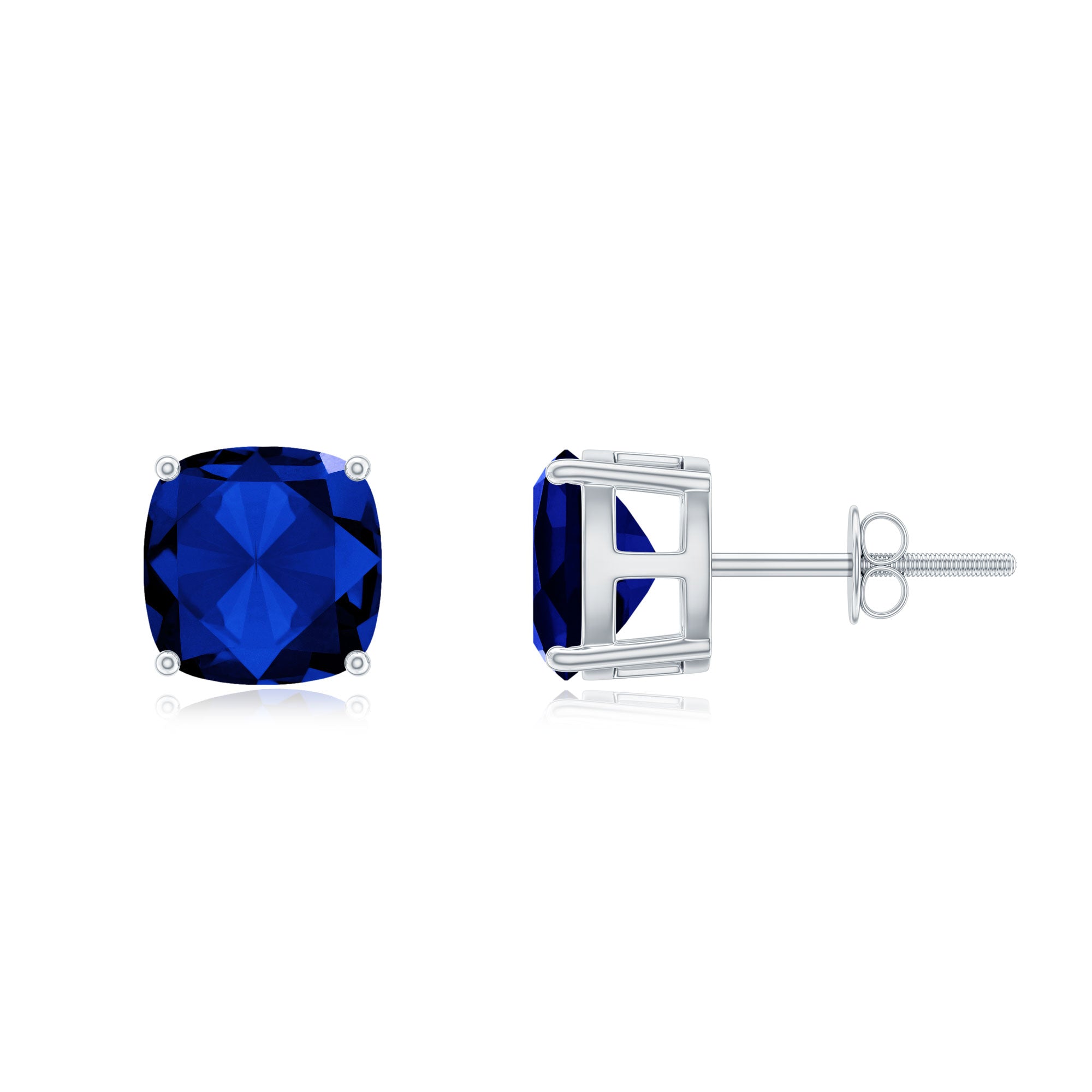 3 CT Cushion Cut Created Blue Sapphire Solitaire Stud Earring in Silver Lab Created Blue Sapphire - ( AAAA ) - Quality 92.5 Sterling Silver - Rosec Jewels