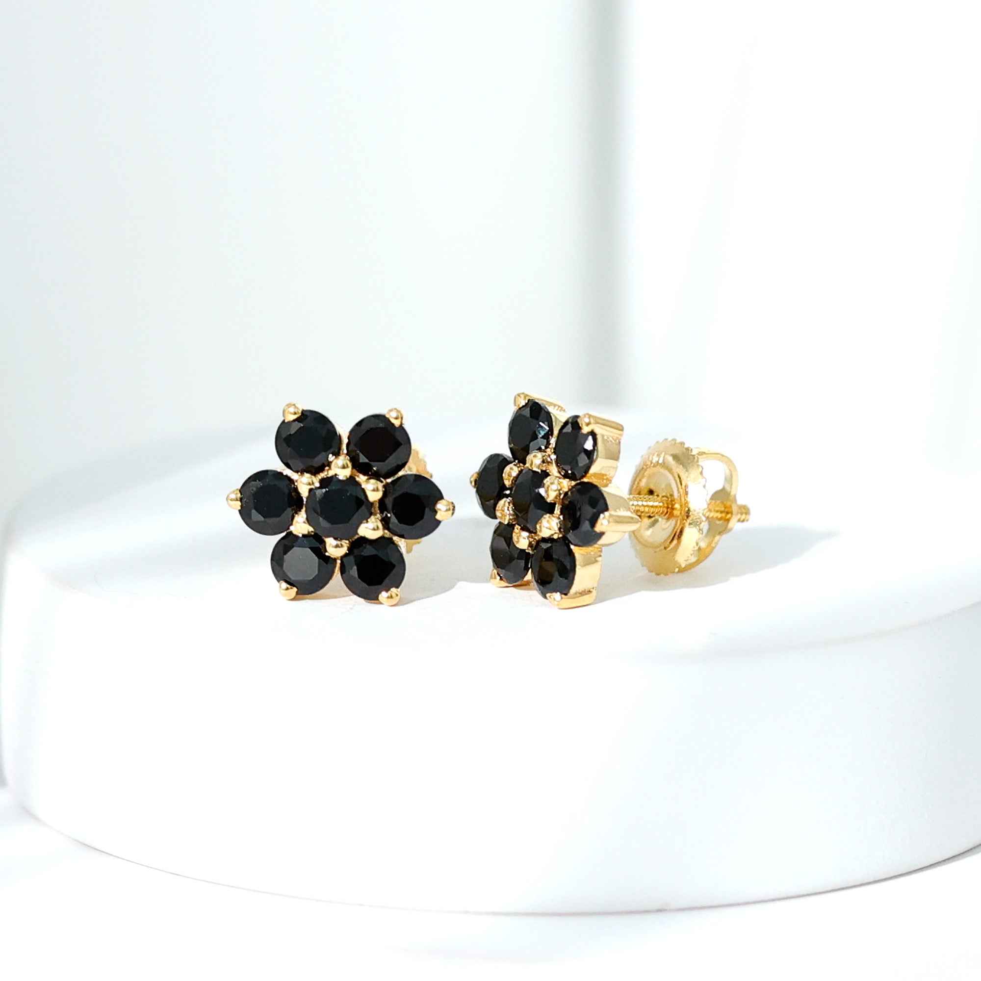 0.75 CT Black Spinel Floral Cluster Stud Earrings Black Spinel - ( AAA ) - Quality - Rosec Jewels