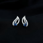 Created Blue Sapphire and Moissanite Leaf Stud Earrings in Silver Lab Created Blue Sapphire - ( AAAA ) - Quality 92.5 Sterling Silver - Rosec Jewels