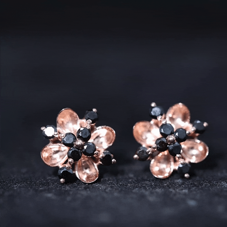Lab Grown Black Diamond Cluster Floral Stud Earrings Lab Created Black Diamond - ( AAAA ) - Quality - Rosec Jewels